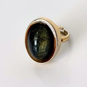 Vintage Style Mood Ring Green Oval Stone Gold Adjustable Band Y2K 90s